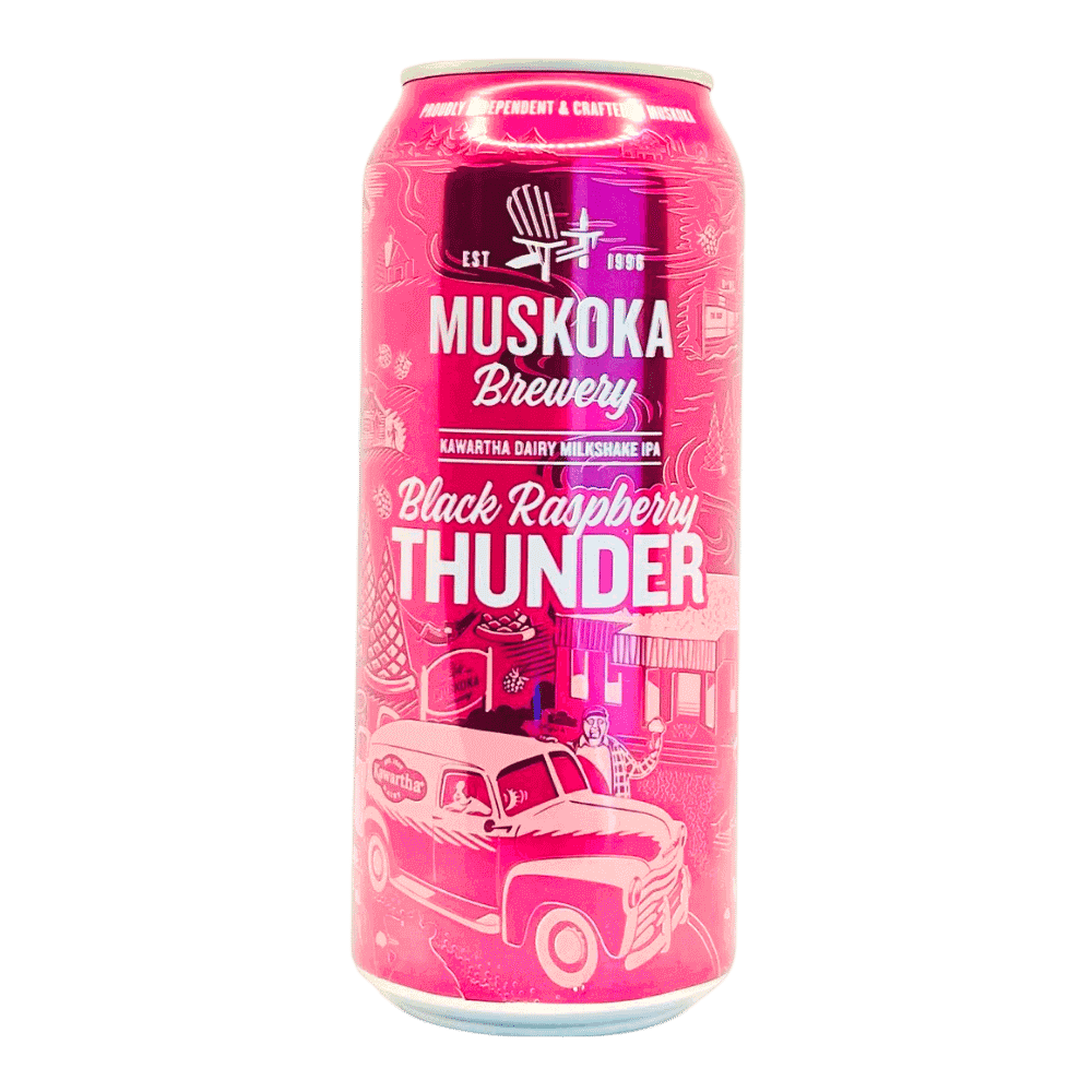 Black Raspberry Thunder Hazy IPA by Muskoka Brewery, beer label