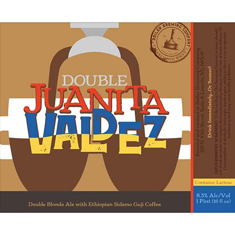 Boiler Double Juanita Valdez Double Blonde Ale by Boiler Brewing Company, beer label
