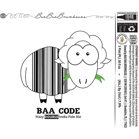 Baa Baa Baa Code Hazy DIPA by Baa Baa Brewhouse, beer label