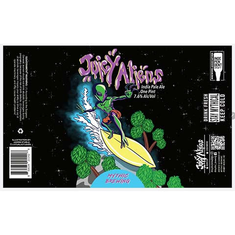 Mythic Juicy Aliens IPA by Mythic Brewing, beer label
