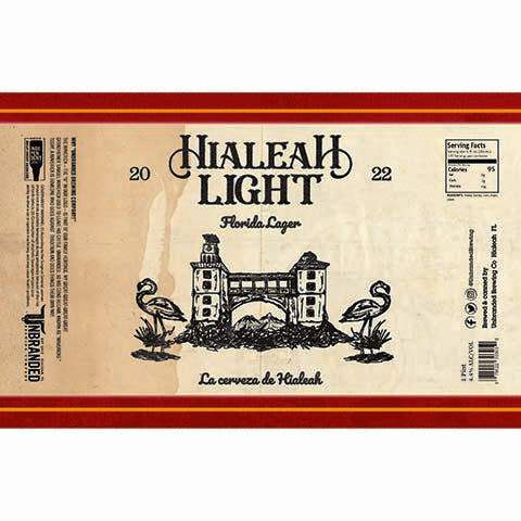 Unbranded Hialeah Light Florida Lager by The Virginia Beer Company, beer label