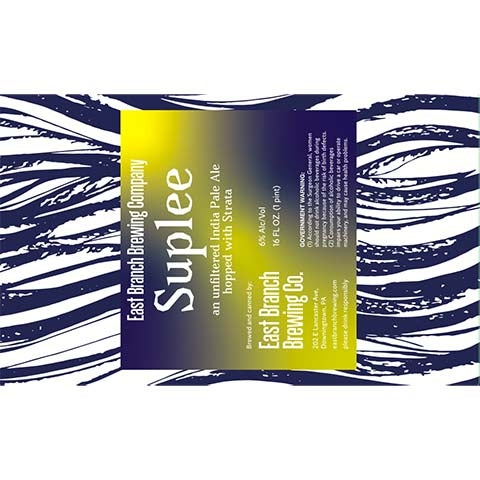 East Branch Suplee IPA by East Branch Brewing Company, beer label