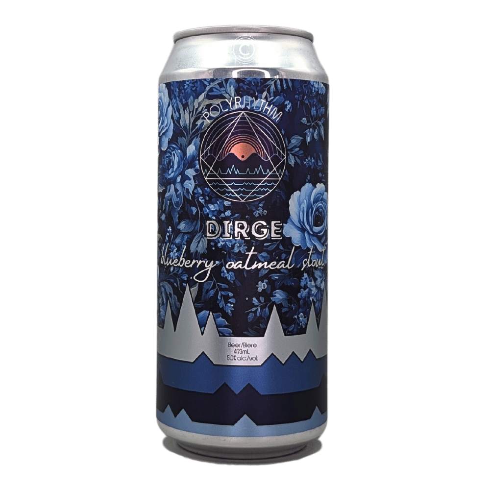 Dirge Blueberry Oatmeal Stout by Polyrhythm Brewing, beer label