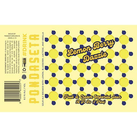 Pondaseta Lemon Berry Dazzle Imperial Sour by Pondaseta Brewing Co., beer label