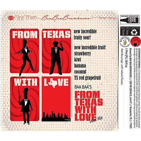 Baa Baa From Texas With Love Sour Ale by Baa Baa Brewhouse, beer label