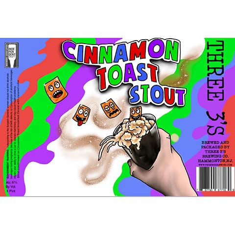 Three 3's Cinnamon Toast Stout by Three 3's Brewery, beer label