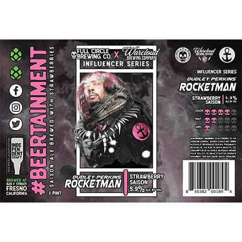 Full Circle/Warcloud Dudley Perkins Rocketman Strawberry Saison by Full Circle Brewing Co, beer label