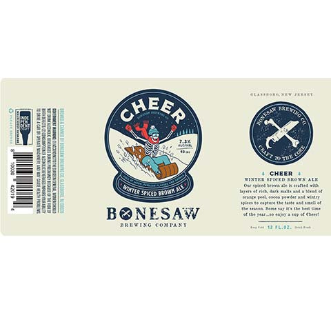 Bonesaw Cheer Winter Spiced Brown Ale by Bonesaw Brewing Co., beer label
