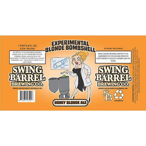 Swing Barrel Experimental Blonde Bombshell Honey Blonde Ale by Swing Barrel Brewing Co., beer label