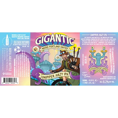 Gigantic Unipiper Hazy IPA by Gigantic Brewing Co, beer label
