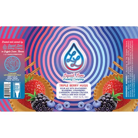 Liquid Love Triple Berry Hugs Sour Ale by Liquid Love Brewing company, beer label