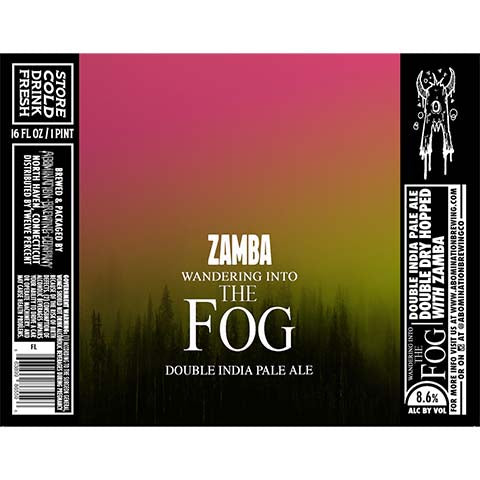 Abomination Wandering Into the Fog DIPA (Kohatu) by Abomination Brewing Company, beer label