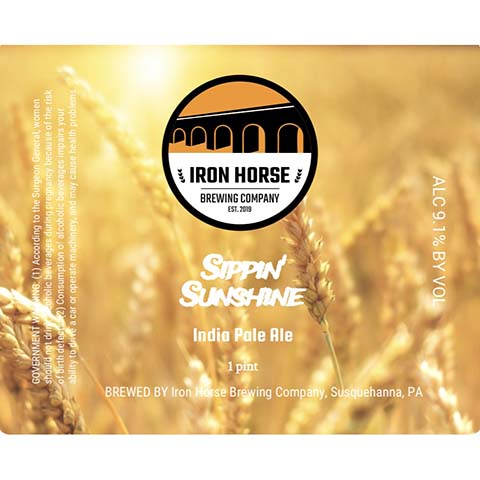 Iron Horse Sippin' Sunshine IPA by Iron Horse Brewery, beer label