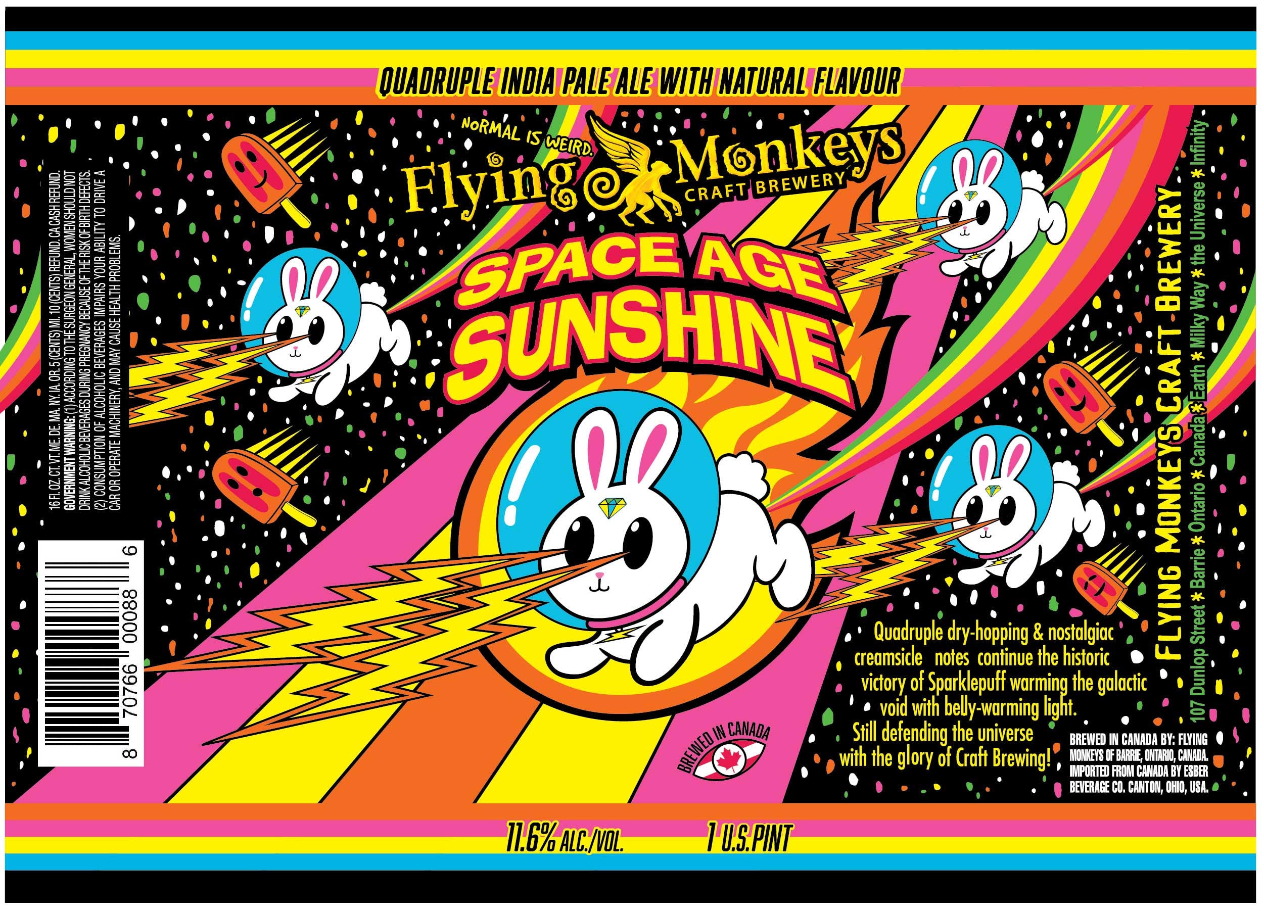 Flying Monkeys Space Age Sunshine Quadruple IPA by Flying Monkeys Craft Brewery, beer label