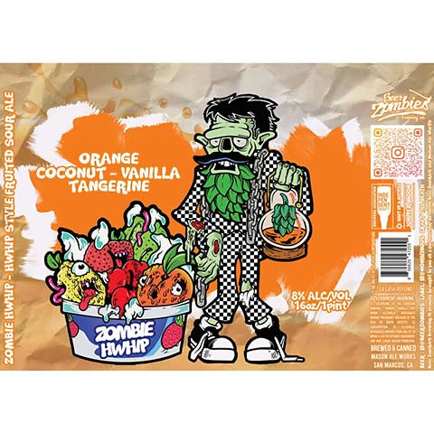 Mason Aleworks Zombie Hwip Sour Ale (Orange Coconut - Vanilla Tangerine) by Mason Aleworks, beer label