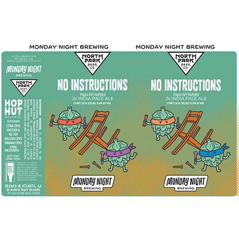 Monday Night No Instructions TDH 2x IPA by Monday Night Brewing, beer label