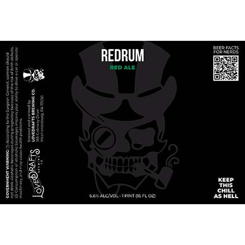 Lovedrafts Redrum Red Ale by Lovedrafts Brewing Co., beer label