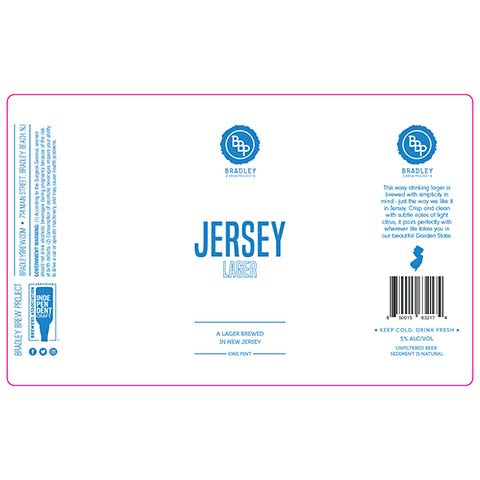 Bradley Brew Jersey Lager by Bradley Brew Project, beer label