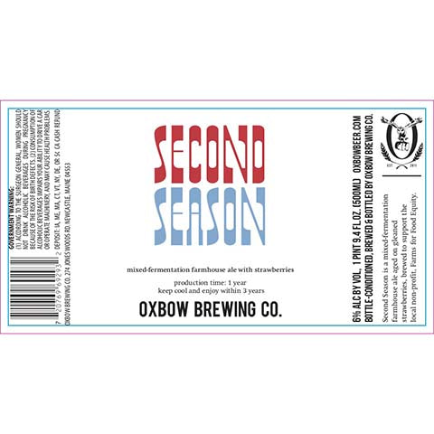 Oxbow Second Season Farmhouse Ale by Oxbow Brewing Co, beer label