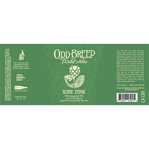 Odd Breed Surf Zone Wild Imperial IPA by Odd Breed Wild Ales, beer label