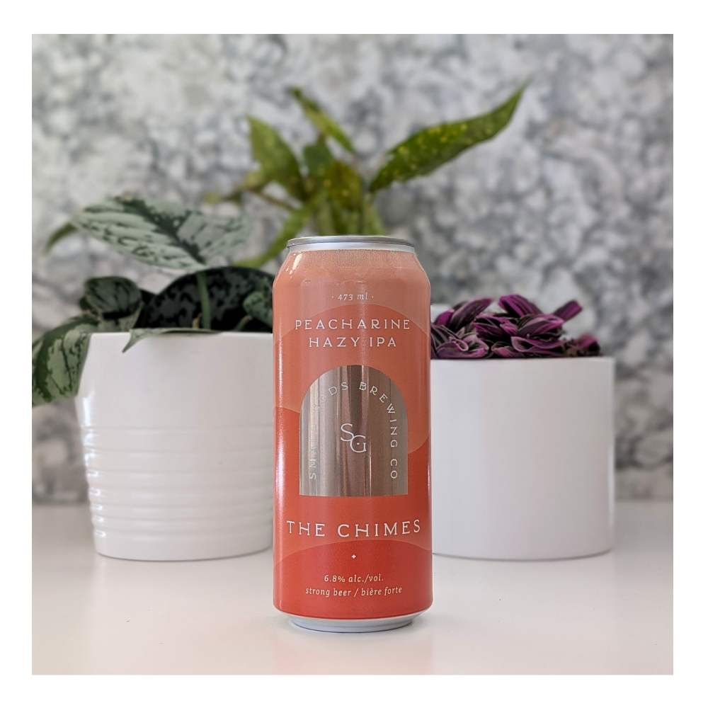 The Chimes Peacharine Hazy IPA by Small Gods Brewing Co., beer label