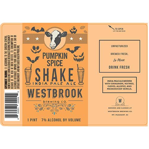 Westbrook Pumpkin Spice Shake IPA by Westbrook Brewing Co, beer label