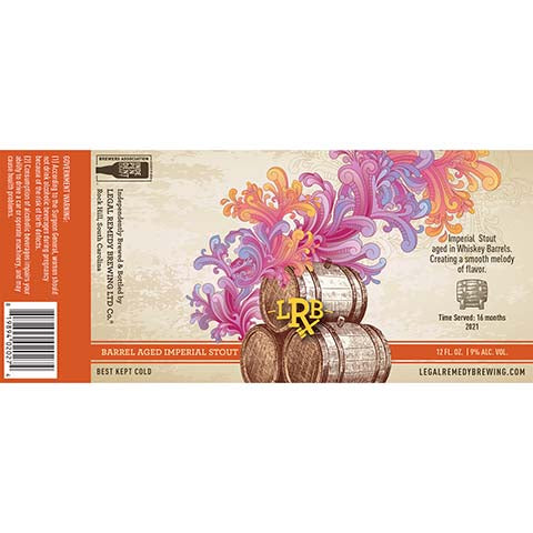 LRB Barrel Aged Imperial Stout by Remedy Brewing LTD Co., beer label