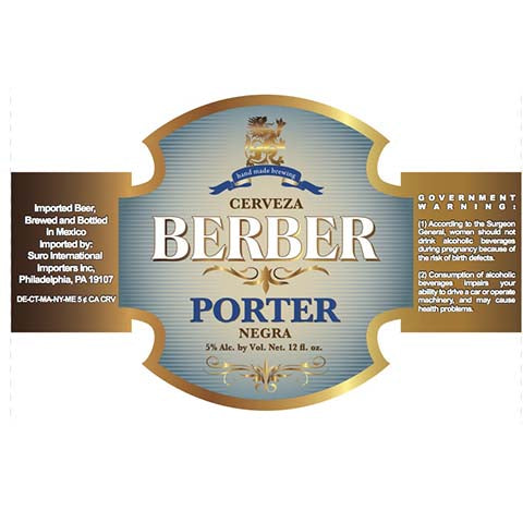 Berber Negra Porter by Suro International Importers Inc., beer label