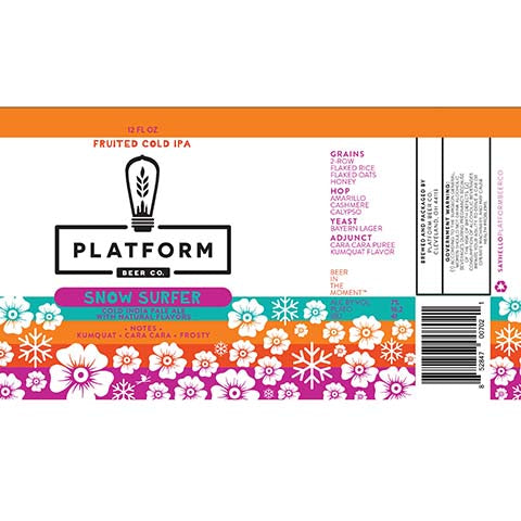 Platform Beer Snow Surfer IPA by Platform Beer Co, beer label