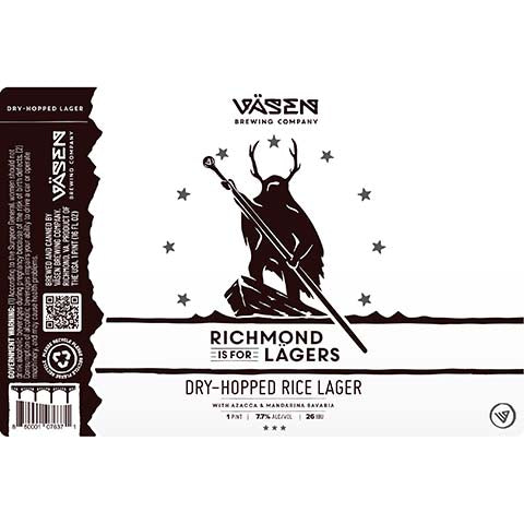 Vasen Richmond is for Lagers Rice Lager by Vasen Brewing Company, beer label