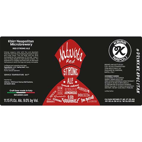 Kbirr Natavota Red Strong Ale by Kbirr Neapolitan Microbrewery, beer label