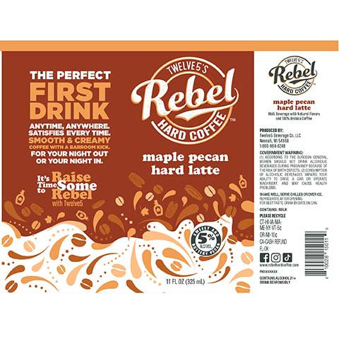 Twelve5's Rebel Maple Pecan Hard Latte by Twelve5 Brewing Co. LLC, beer label