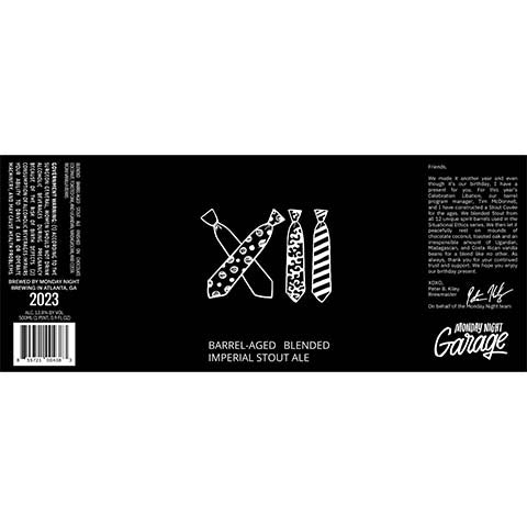 Monday Night Tie XII Imperial Stout by Monday Night Brewing, beer label
