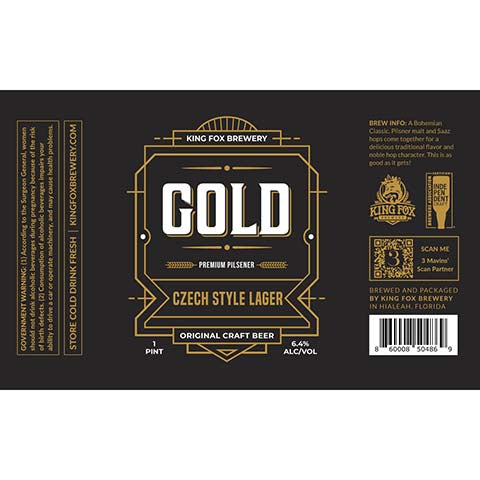 King Fox Gold Lager by King fox Brewery, beer label
