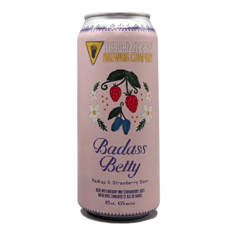Badass Betty Haskap & Strawberry Sour by The Grizzly Paw Brewing Company, beer label