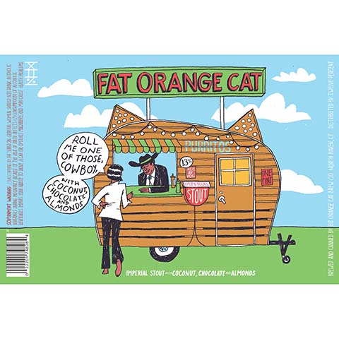 Fat Orange Cat Roll Me One of Those Cowboy, with Coconut, Chocolate and Almond Imperial Stout by Fat Orange Cat Brew Co, beer label