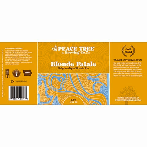 Peace Tree Blonde Fatale Belgian-Style Blonde Ale by Peace Tree Brewing Company, beer label