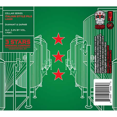 3 Stars Cellar Series Diamant & Saphir Italian Style Pils Lager by 3 Stars Brewing Company, beer label