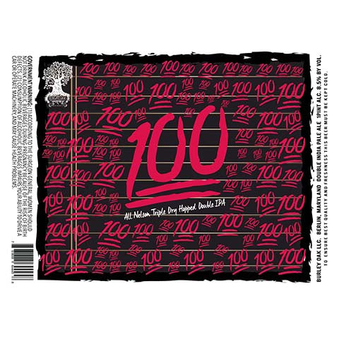 Burley Oak 100 DIPA by Burley Oak Craft Brewery, beer label