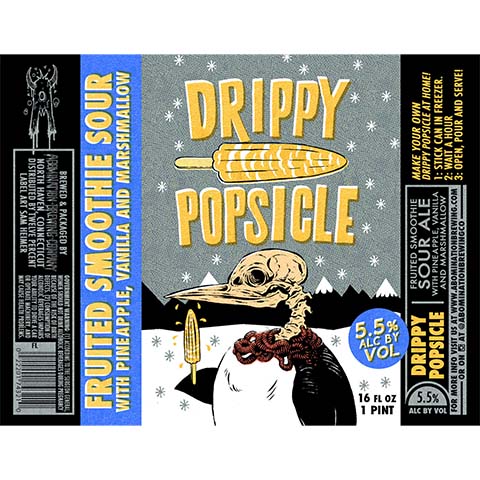 Abomination Drippy Popsicle Fruited Smoothie Sour (Pineapple, Vanilla, & Marshmallow) by Abomination Brewing Company, beer label