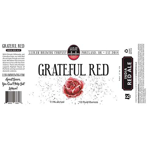 Leikam Grateful Red India Red Ale by Leikam Brewing Company, beer label