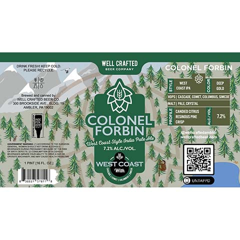 Well Crafted Colonel Forbin West Coast IPA by Well Crafted Beer Co., beer label