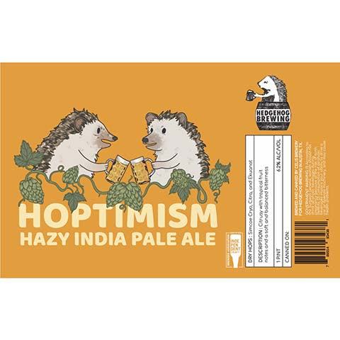 Hedgehog Hoptimism Hazy IPA by Hedgehog Brewing, beer label