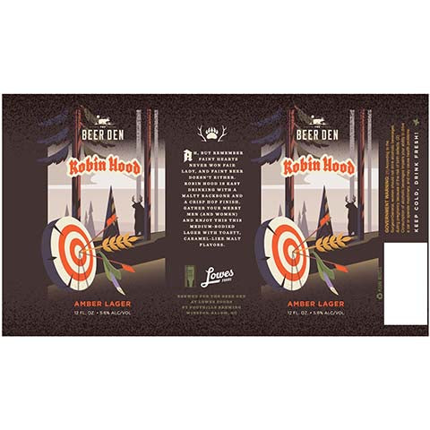 The Beer Den Robin Hood Amber Lager by The Beer Den Cavern, beer label