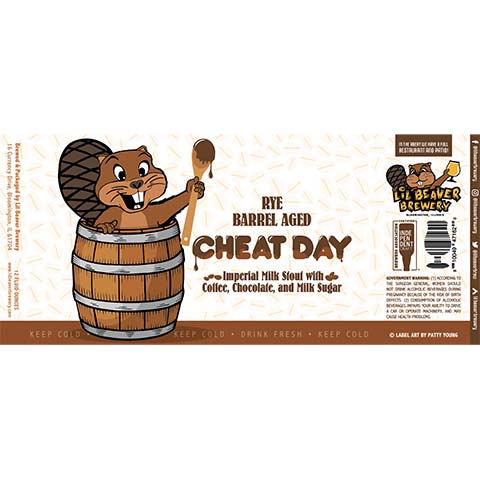 Lil Beaver Rye Barrel Aged Cheat Day Imperial Milk Stout by Lil Beaver Brewery, beer label