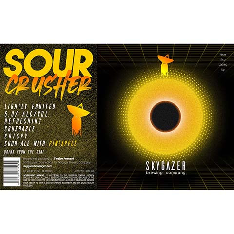 Skygazer Sour Crusher Pineapple Sour Ale by SKYGAZER Brewing Co, beer label