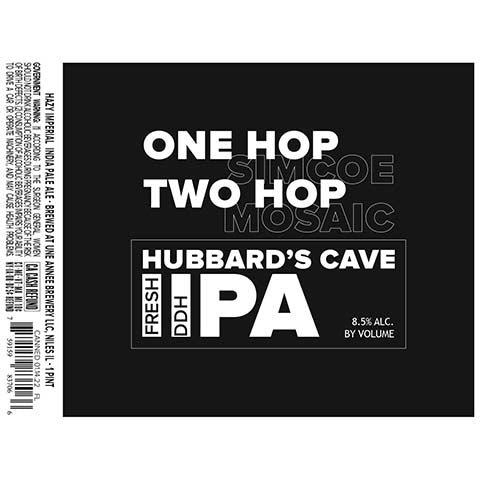 Une Annee Hubbard's Cave One Hop Two Hop Fresh DDH IIPA by Une Annee Brewery, beer label