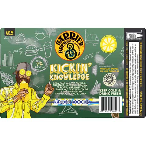 Barrier Kickin Knowledge Lemon Cookie IPA by Barrier Brewing Co, beer label