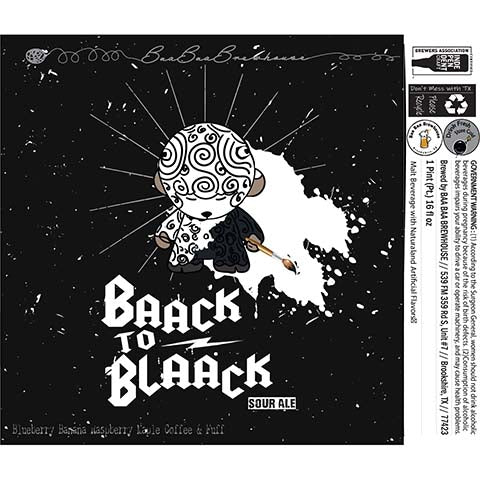 Baa Baa Baack To Blaack Sour Ale by Baa Baa Brewhouse, beer label