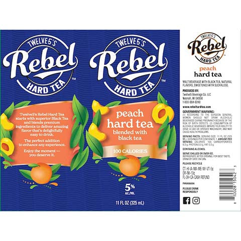 Twelve5's Rebel Peach Hard Tea by Twelve5 Brewing Co. LLC, beer label